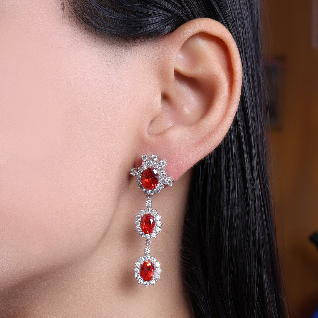 925 Silver Red Gemstone Dangle Earrings | For Women | Gift