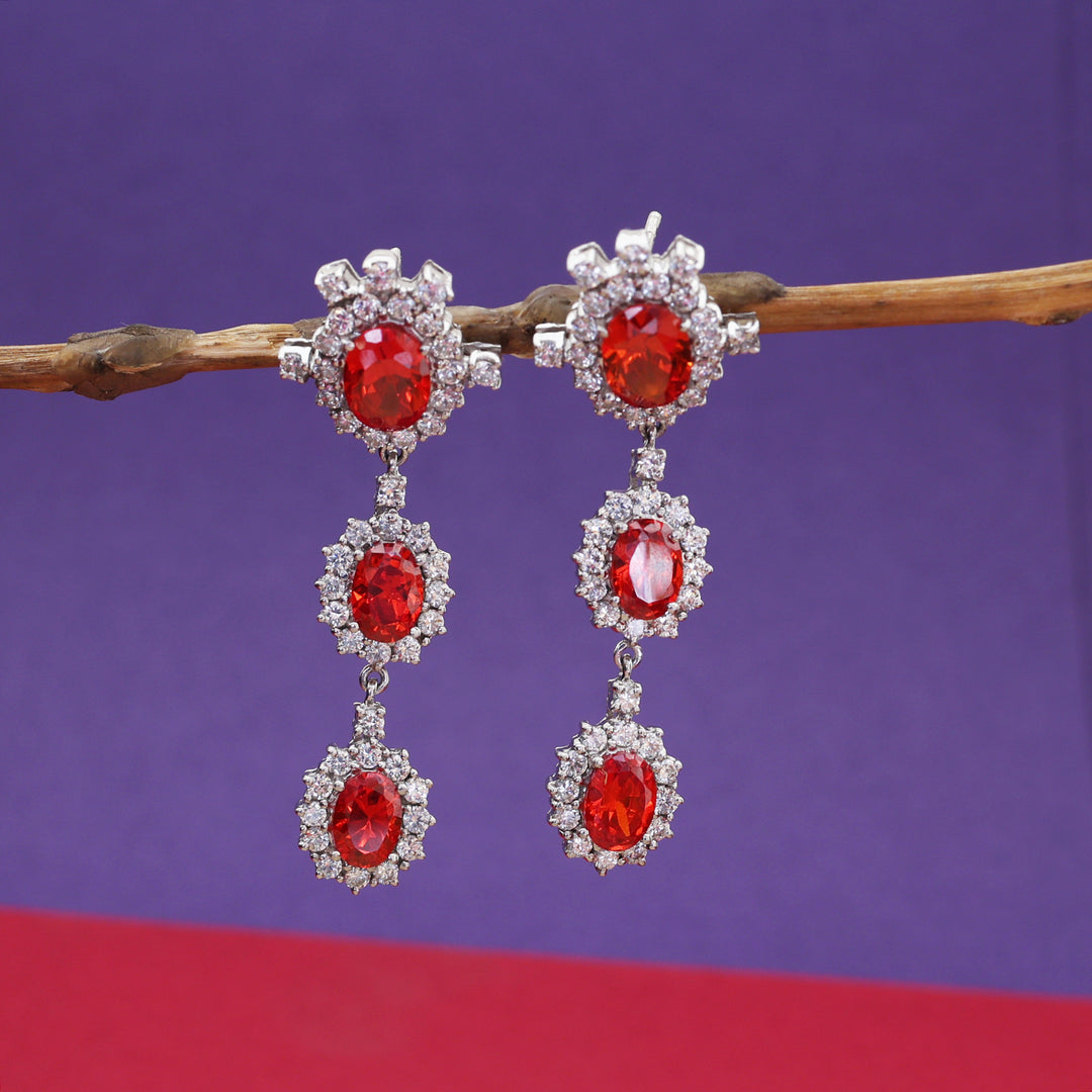 925 Silver Red Gemstone Dangle Earrings | For Women | Gift