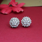 Load image into Gallery viewer, Silver Diamond Stud Earrings | Floral Design for Women
