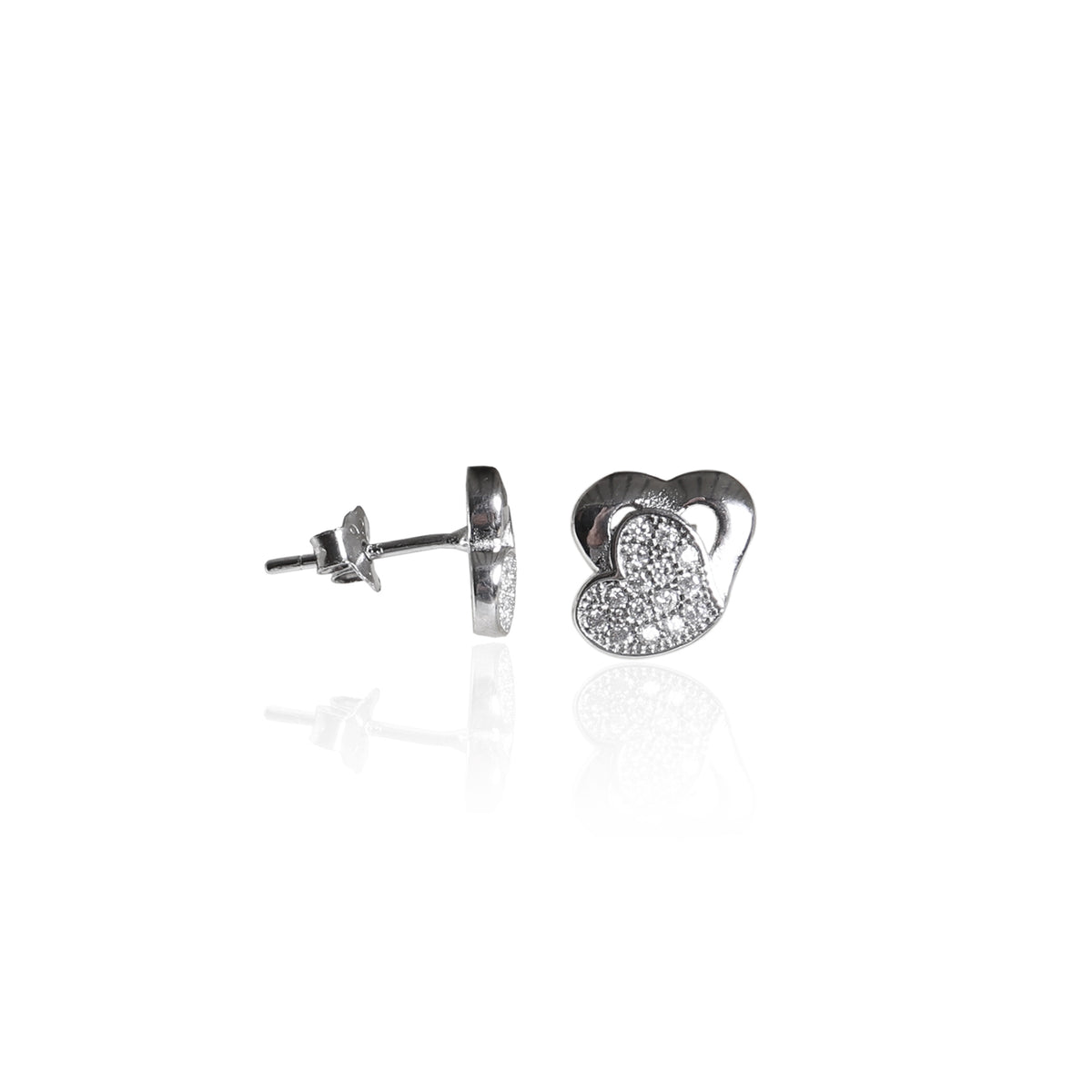 925 silver heart stud earrings | diamond cz for women