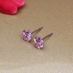 Load image into Gallery viewer, Silver Pink Sapphire Stud Earrings | Flower Design | For Women
