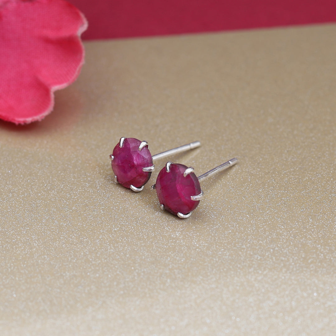 Ruby Stud Earrings in Silver | Gemstone Jewelry for Women