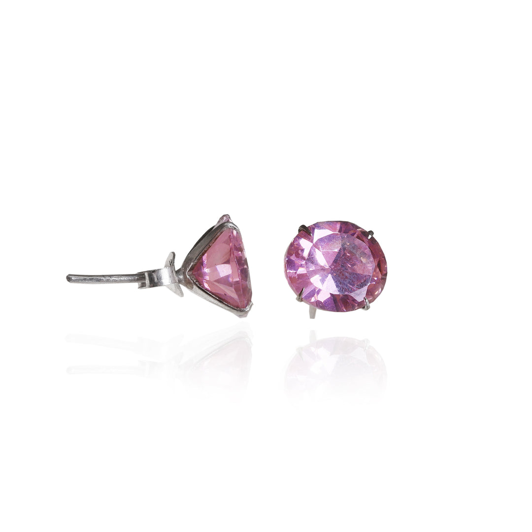 Pink Gemstone Stud Earrings | Silver | For Women | Gift