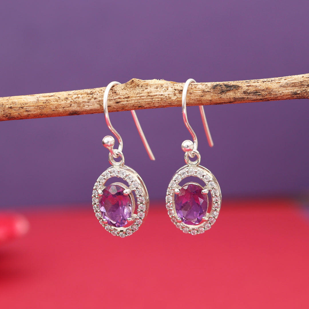 925 Silver Amethyst Drop Earrings for Women | Gemstone Jewelry
