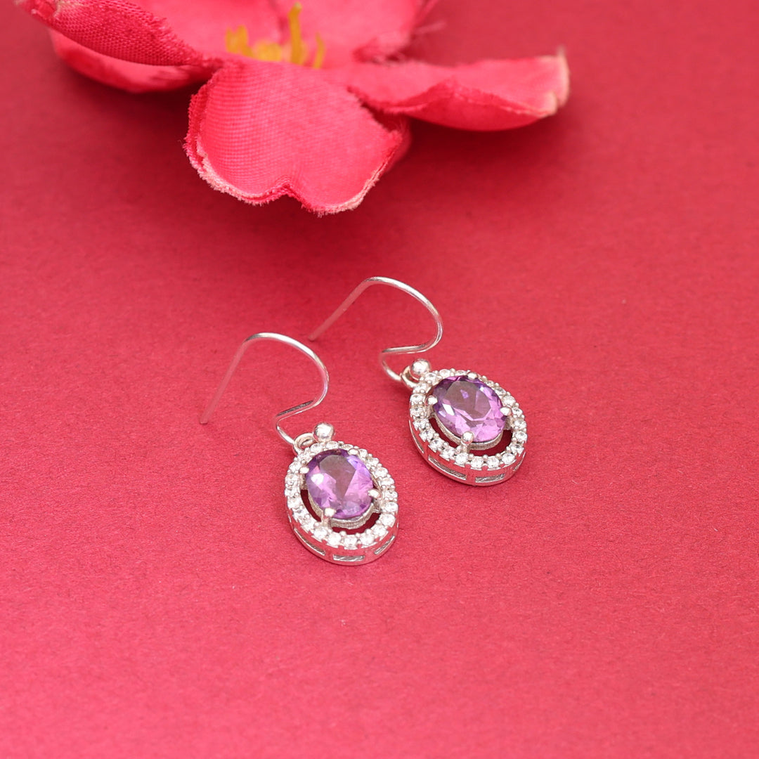 925 Silver Amethyst Drop Earrings for Women | Gemstone Jewelry