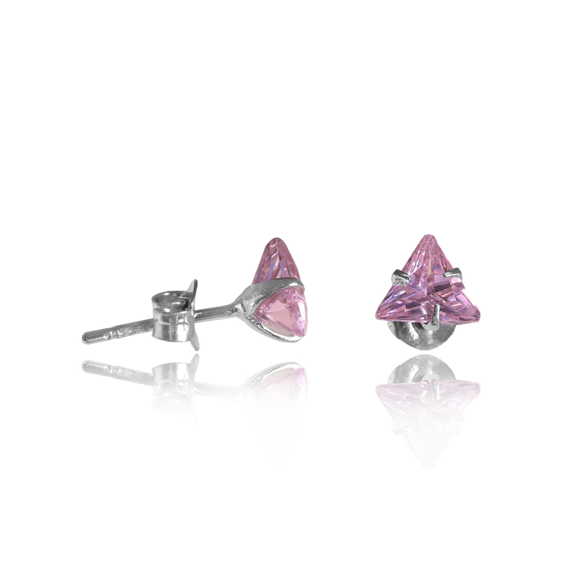 Silver pink trillion stud earrings for women | gift jewelry