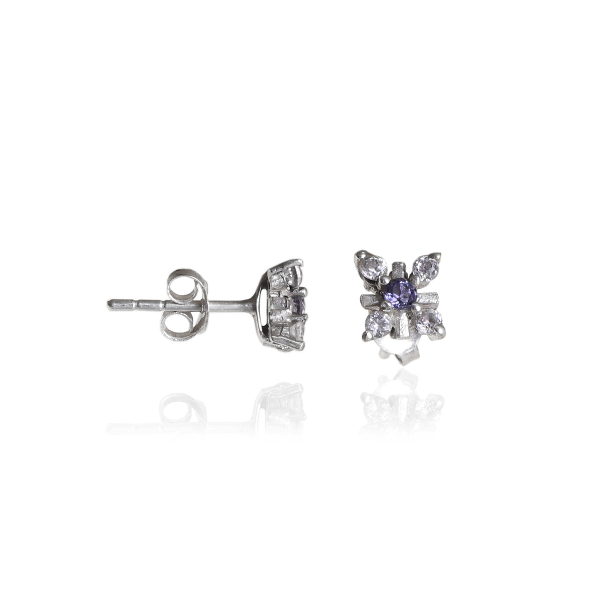 925 silver flower stud earrings with purple gemstone | gift
