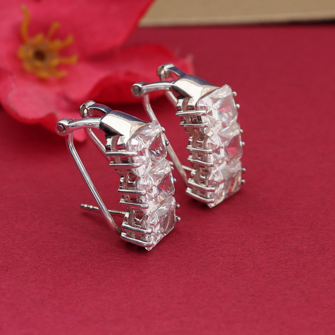 Silver Cubic Zirconia Leverback Earrings | Elegant Women's Jewelry
