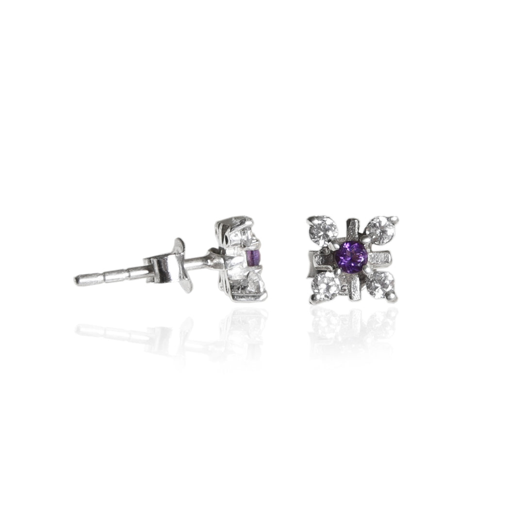 925 Silver Stud Earrings with Purple Gemstones | For Women