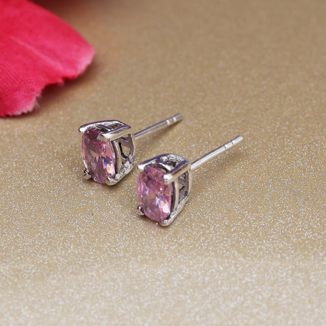 Pink Sapphire Stud Earrings in Sterling Silver | For Women