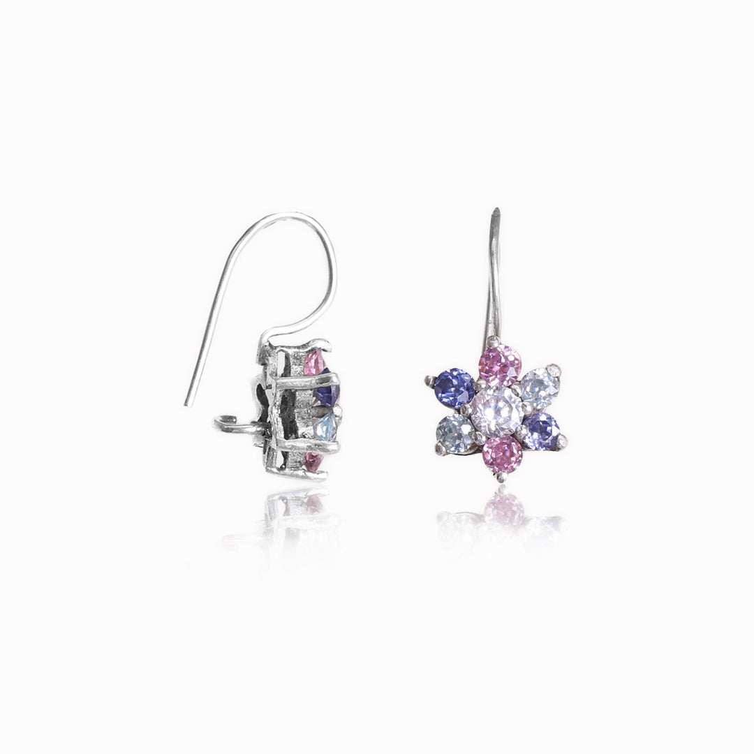 Pendientes de flores de plata con piedras preciosas multicolores para mujer