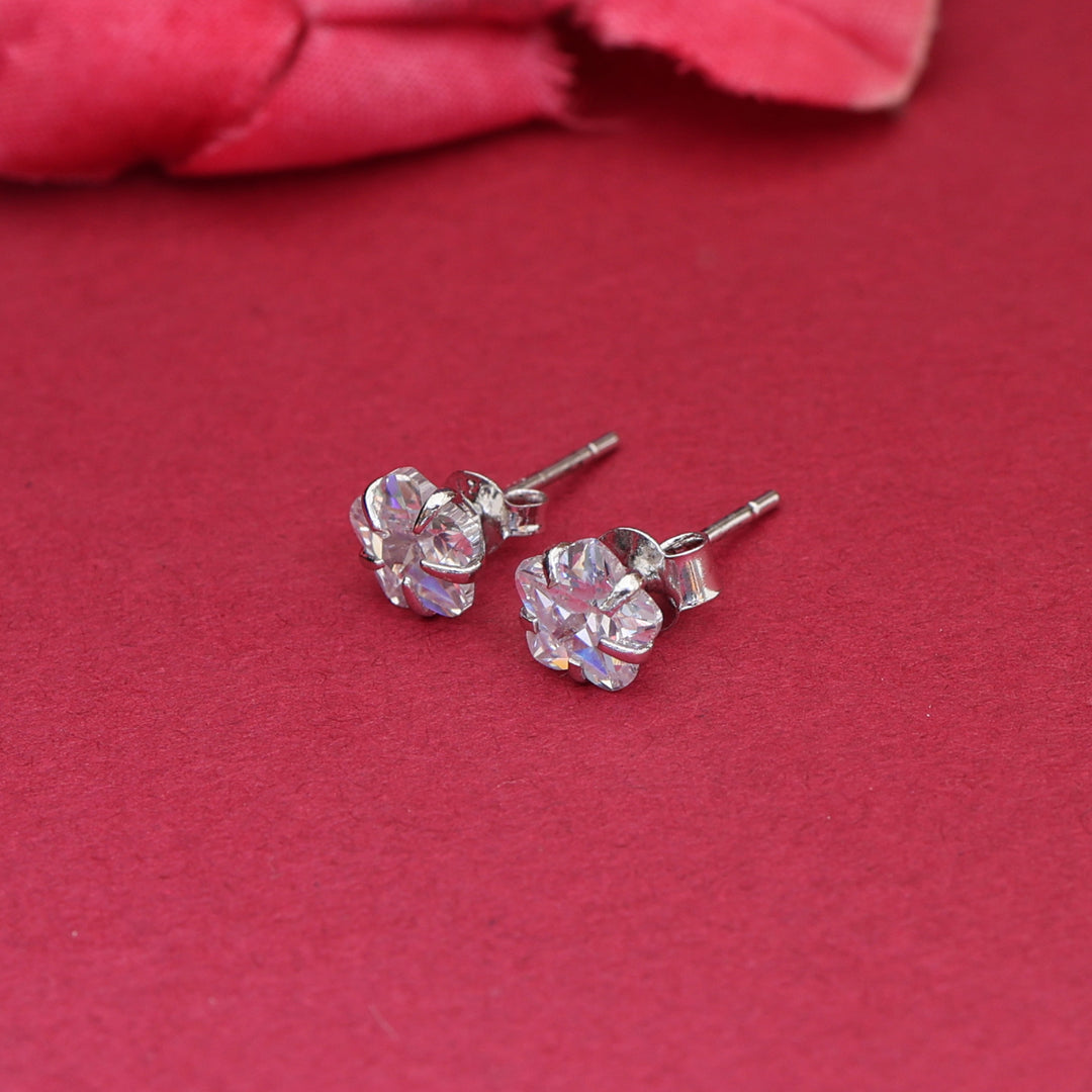 Silver Stud Earrings with Clear Cubic Zirconia | Women's Jewelry Gift