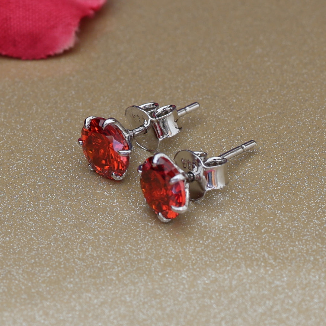 Silver Red Ruby Stud Earrings | Gemstone Jewelry for Women