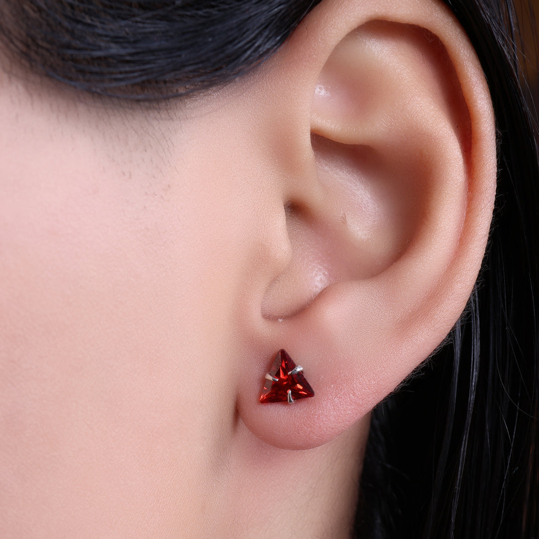 925 Silver Garnet Trillion Stud Earrings for Women | Gift