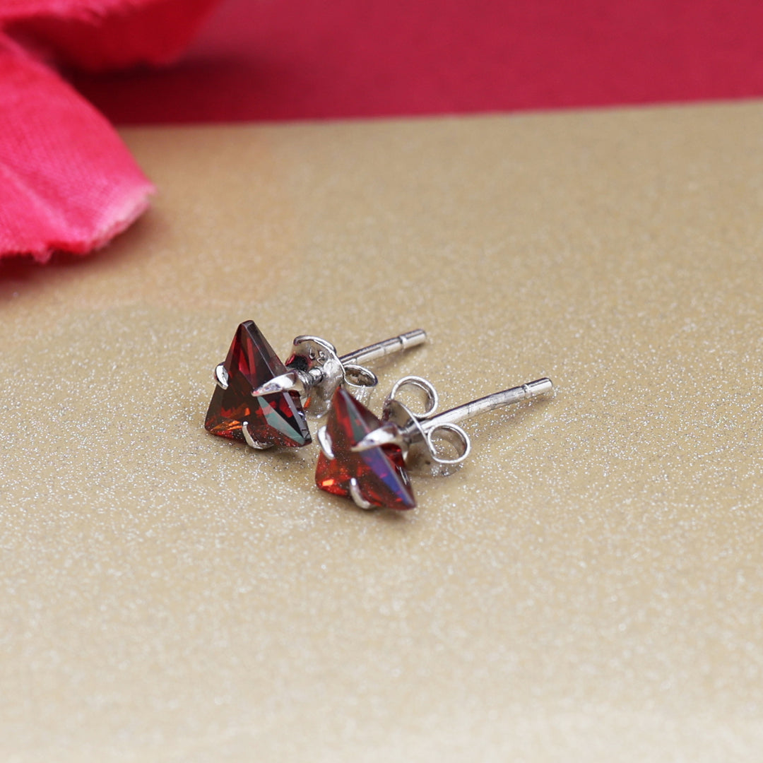 925 Silver Garnet Trillion Stud Earrings for Women | Gift