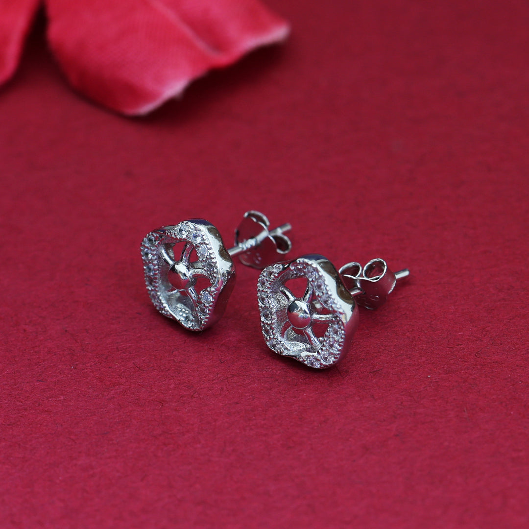 Pendientes de flor de plata 925 | Talla diamante | Regalo para mujer