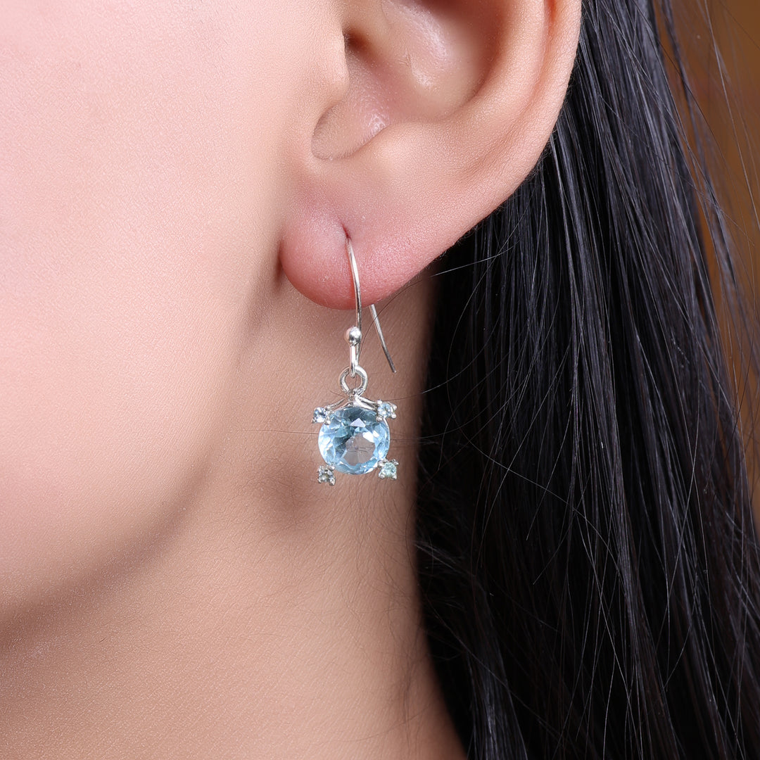 925 Silver Blue Topaz Earrings | Dangle Drop for Women