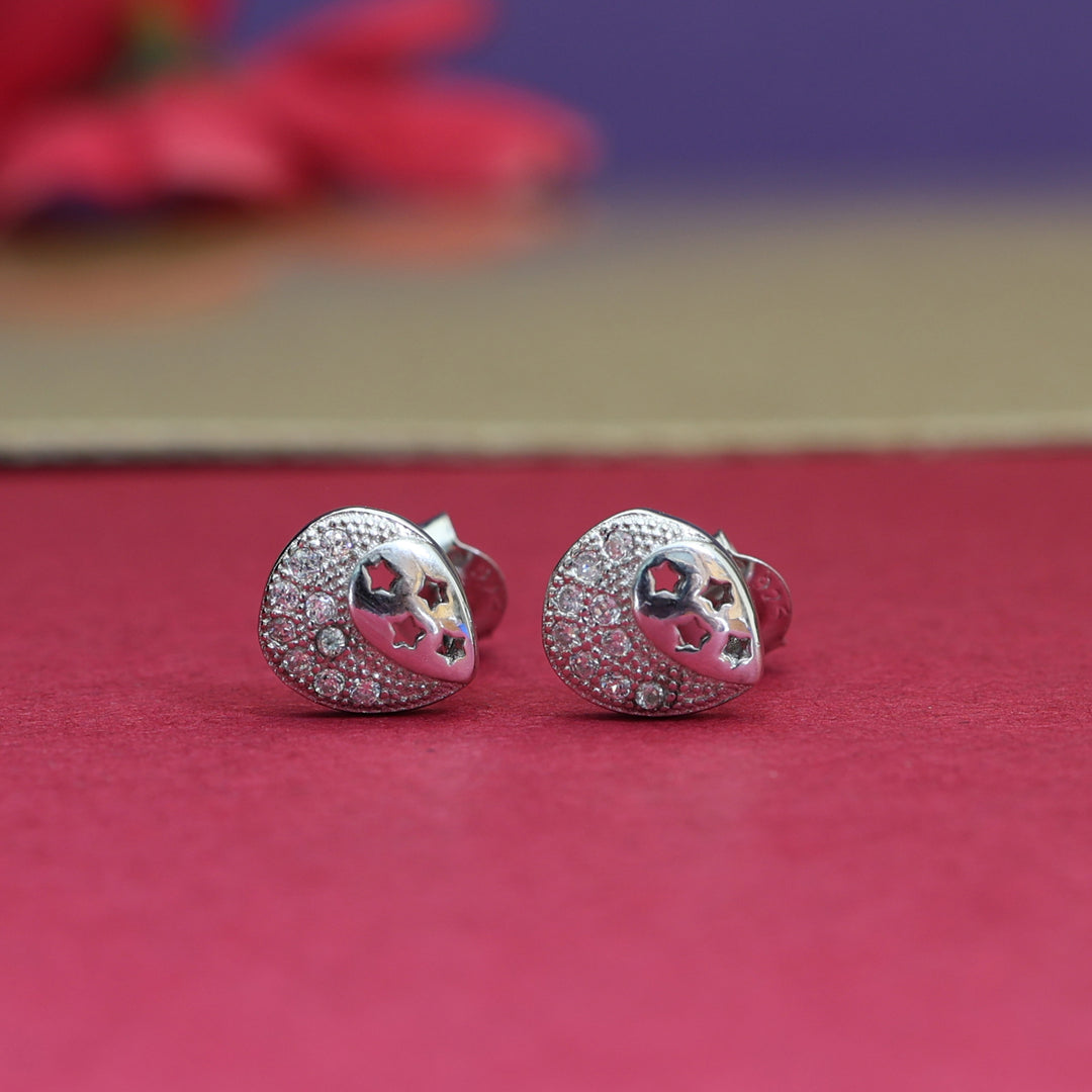 925 Silver Moon & Star Stud Earrings | Cubic Zirconia Gift