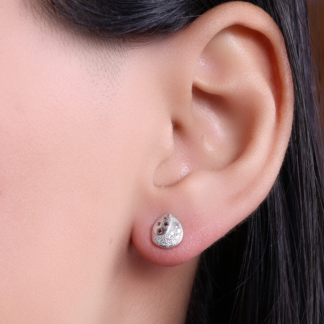 925 Silver Moon & Star Stud Earrings | Cubic Zirconia Gift