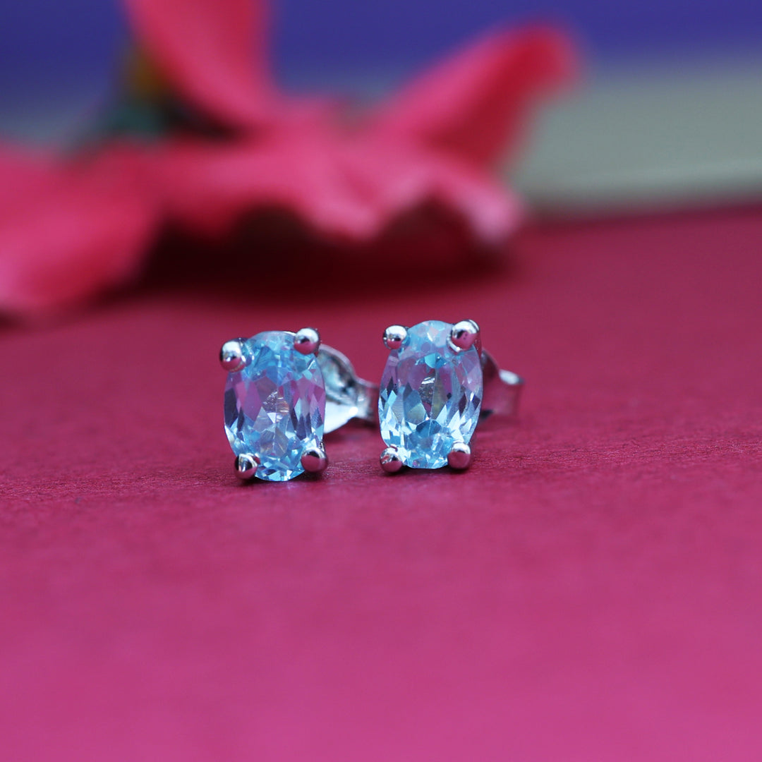 925 Silver Blue Topaz Stud Earrings for Women | Gift Jewelry