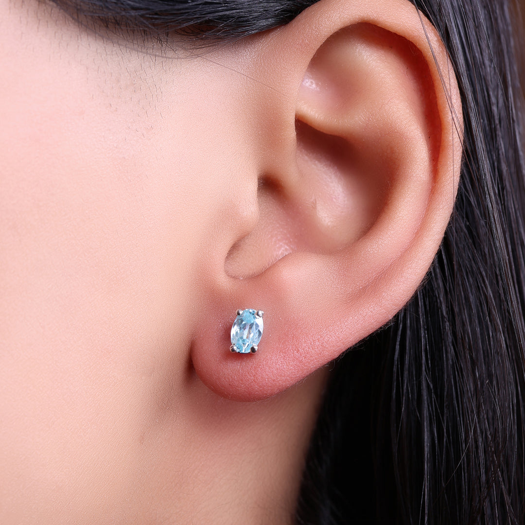 925 Silver Blue Topaz Stud Earrings for Women | Gift Jewelry