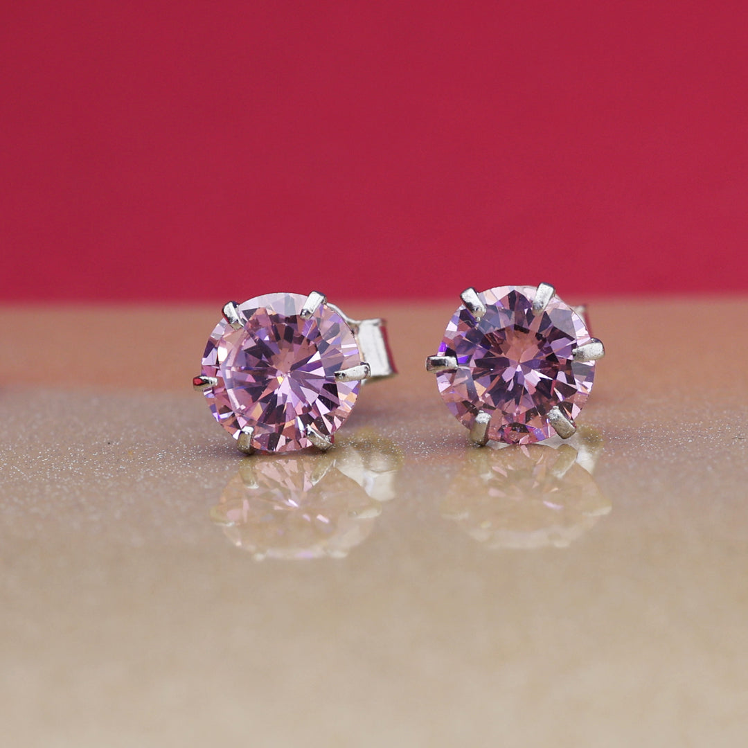 Silver Pink Stud Earrings | Cubic Zirconia | Women's Jewelry Gift