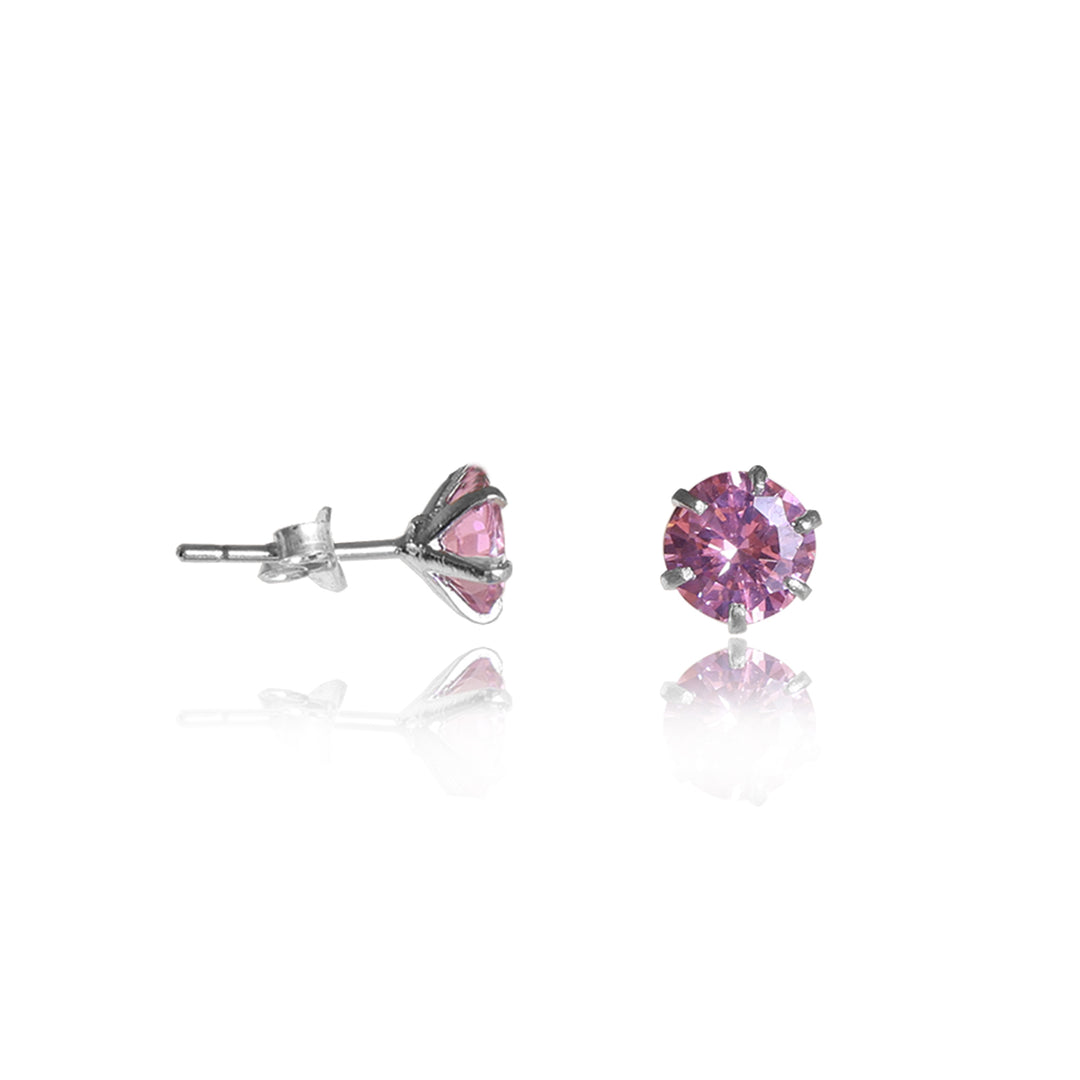 Silver Pink Stud Earrings | Cubic Zirconia | Women's Jewelry Gift
