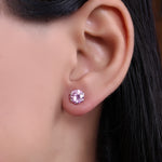 Load image into Gallery viewer, Silver Pink Stud Earrings | Cubic Zirconia | Women&#39;s Jewelry Gift
