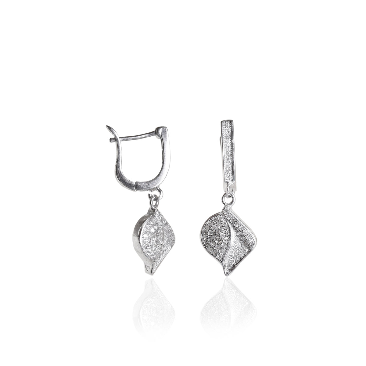 Silver leaf earrings with cubic zirconia | women's jewelry gift