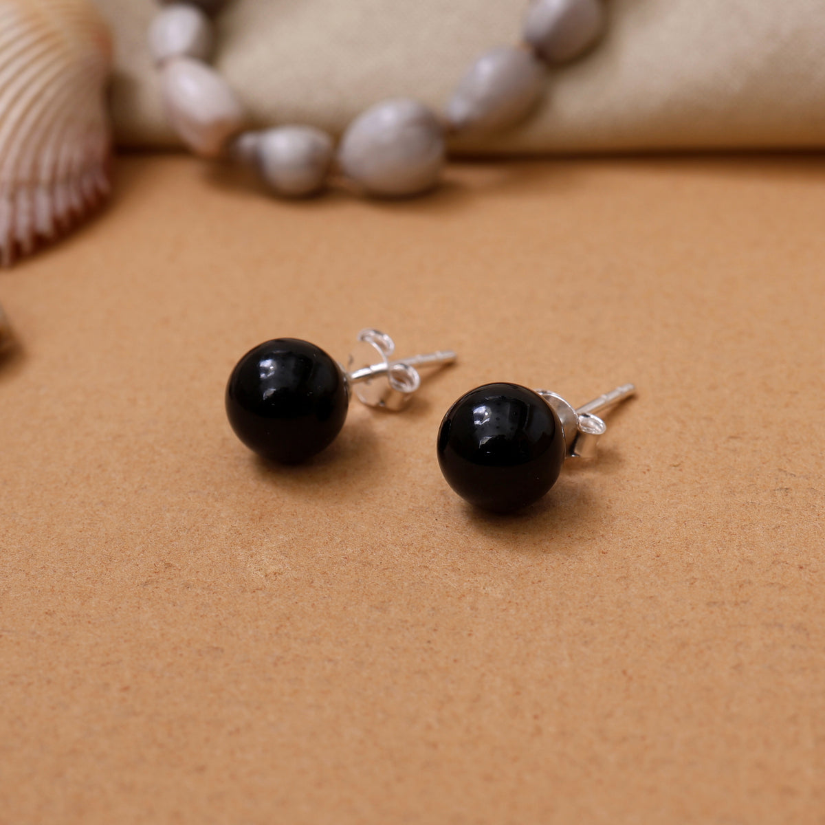 Black onyx stud earrings for women | classic gemstone jewelry