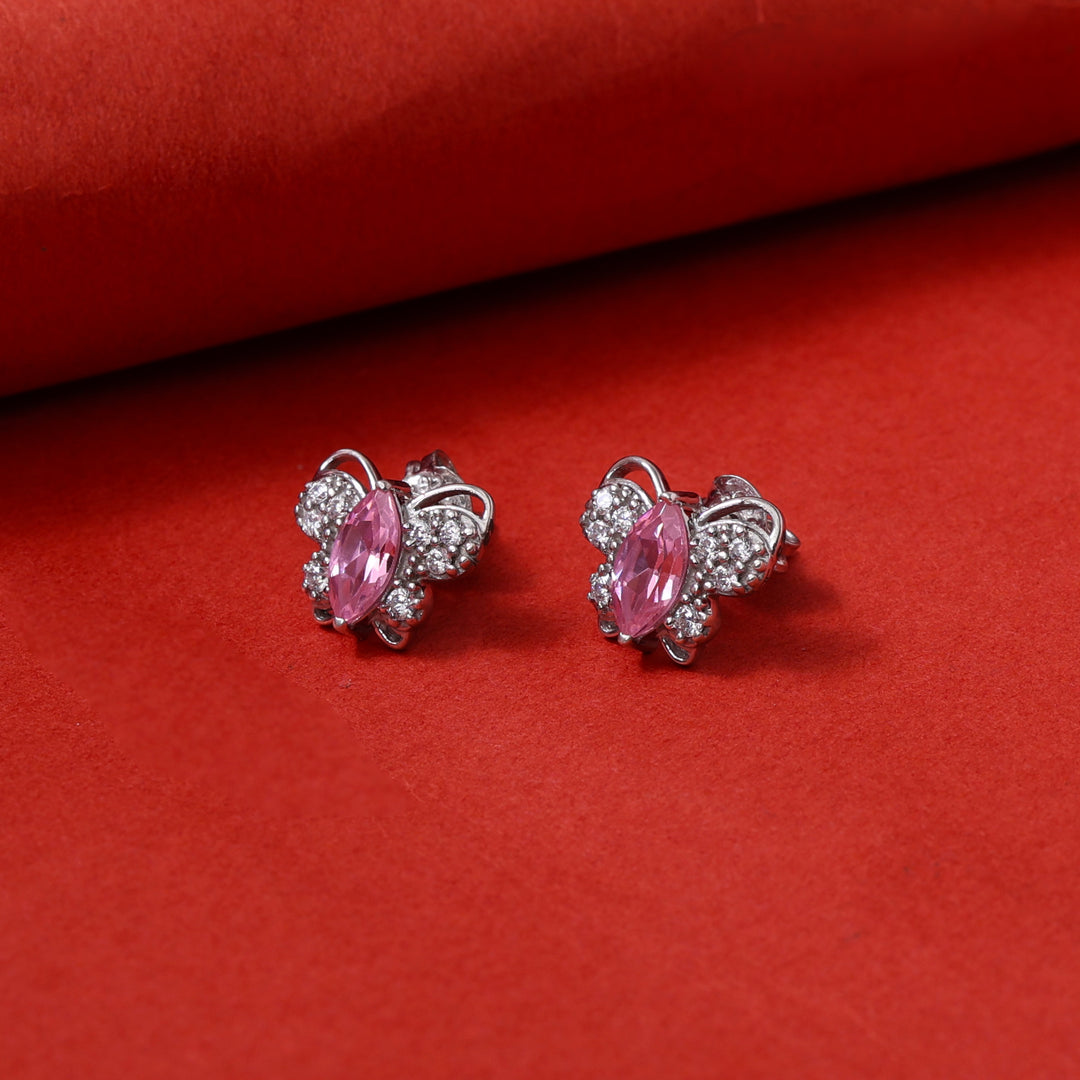 Silver Butterfly Stud Earrings with Pink Gemstones | Gift for Her