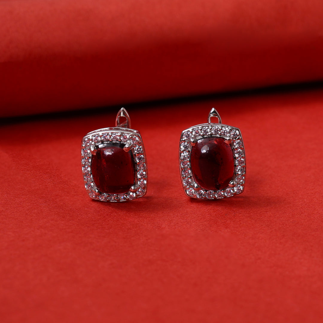 Red Gemstone Stud Earrings in Sterling Silver | For Women
