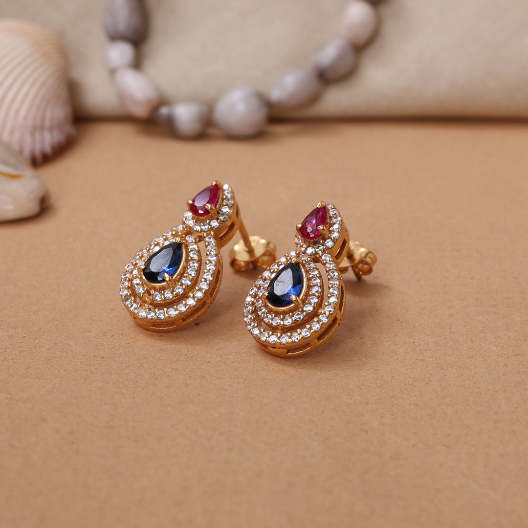 Gold Teardrop Earrings with Ruby and Sapphire | Women's Jewelry