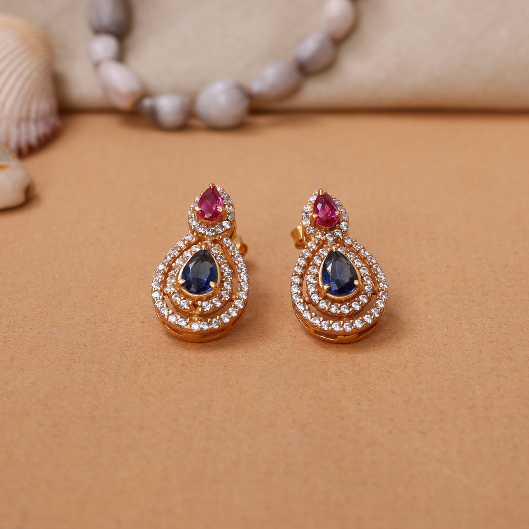 Gold Teardrop Earrings with Ruby and Sapphire | Women's Jewelry