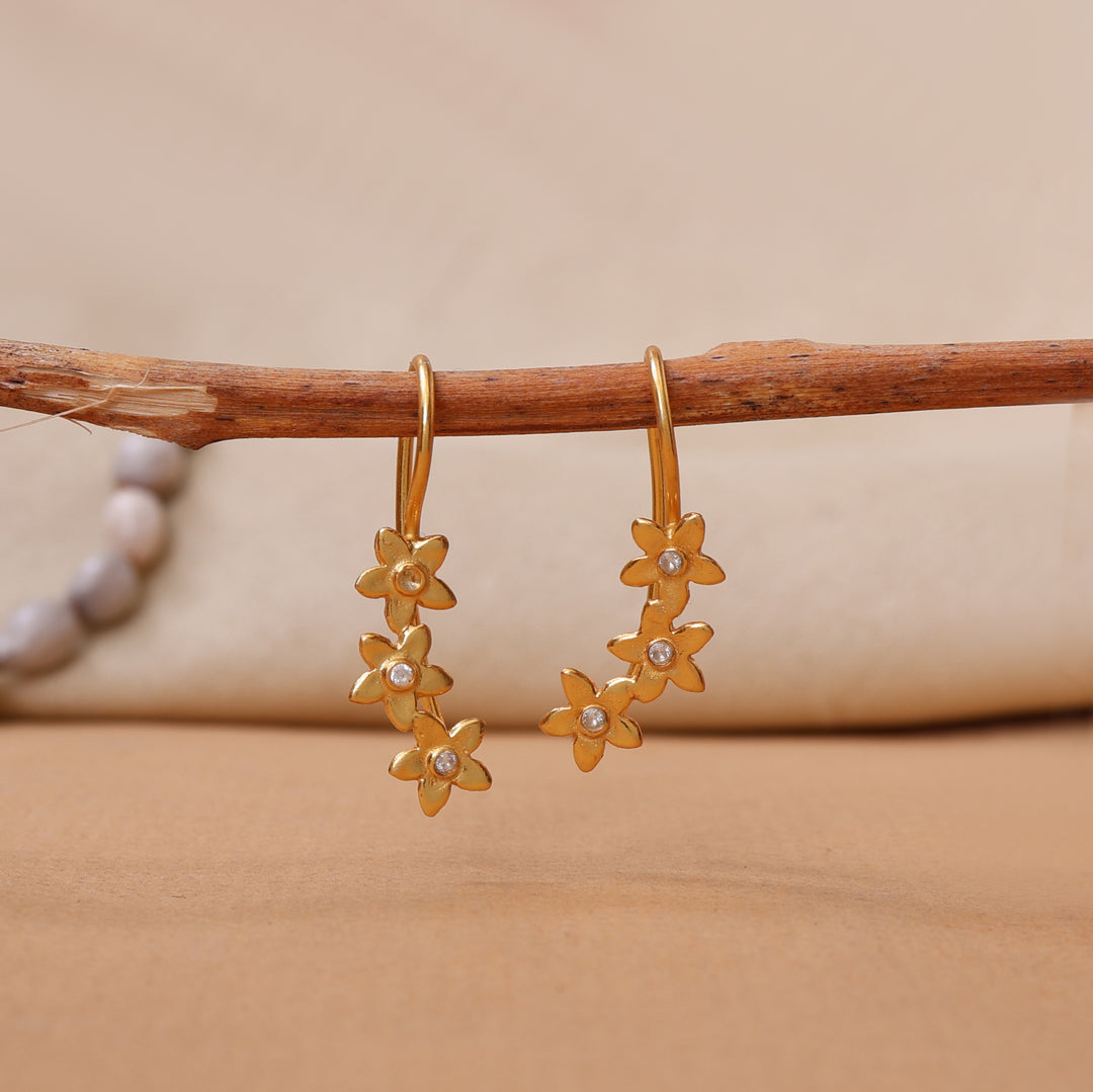 Gold Flower Drop Earrings with Diamonds | Women's Jewelry Gift