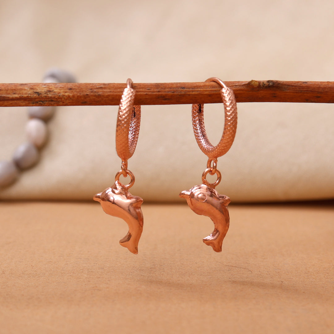 Rose Gold Dolphin Hoop Earrings for Women | Dangle Jewelry