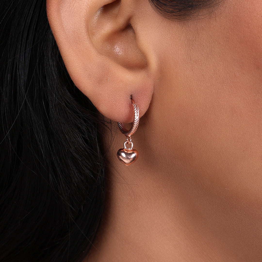 Rose Gold Heart Hoop Earrings for Women | Dangle Jewelry