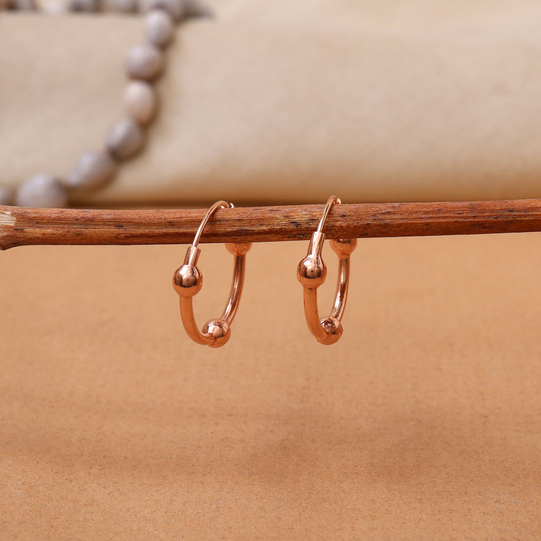 Rose Gold Hoop Earrings with Ball Charm | Women's Jewelry Gift