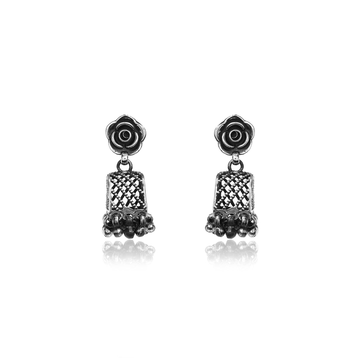 925 silver rose jhumka earrings | women's indian jewelry