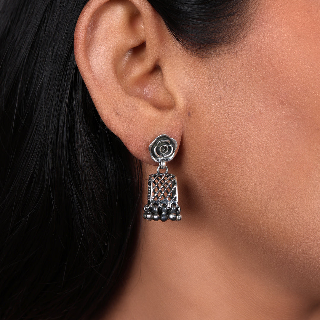 925 Silver Rose Jhumka Earrings | Women's Indian Jewelry