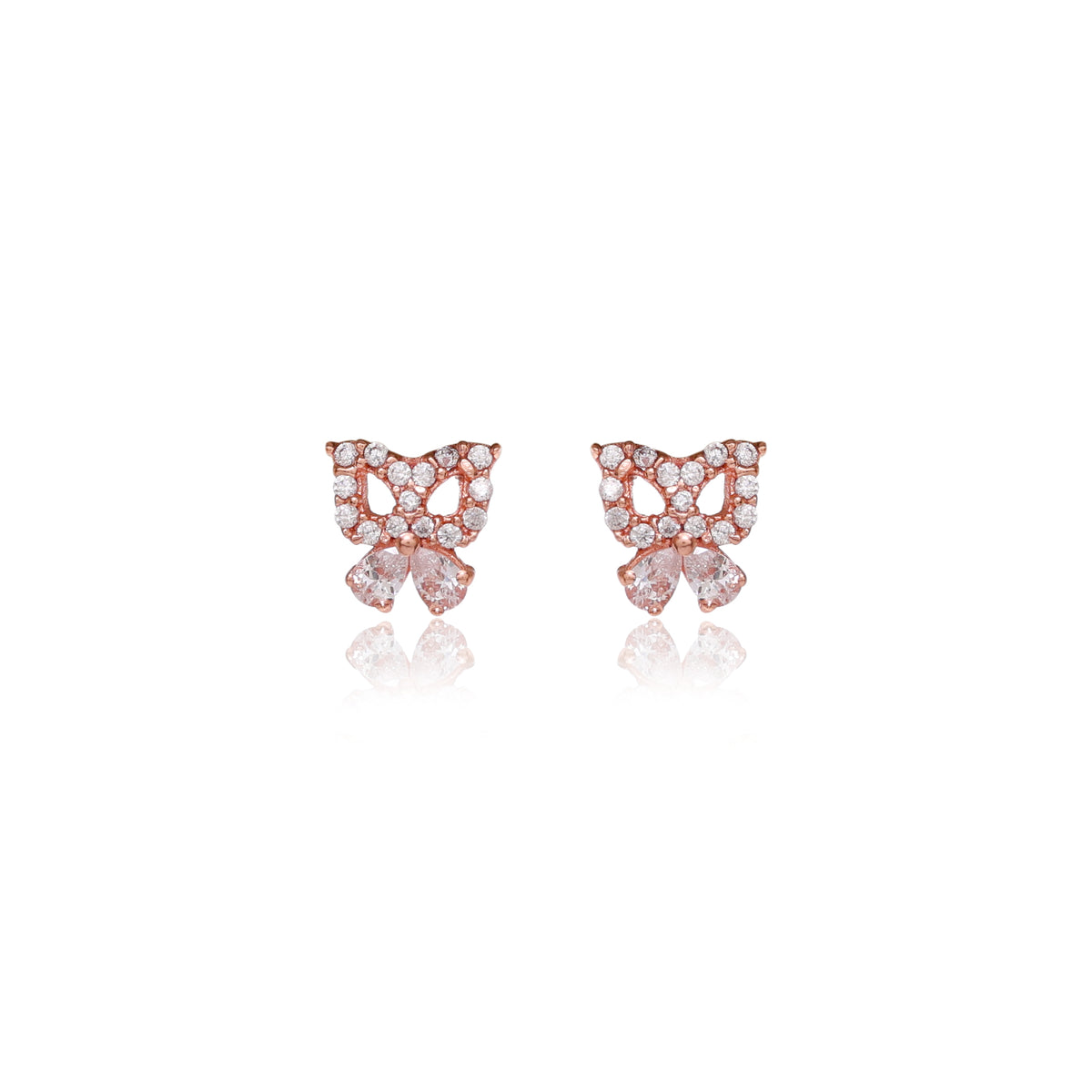 Rose gold bow stud earrings with crystals | gift for her