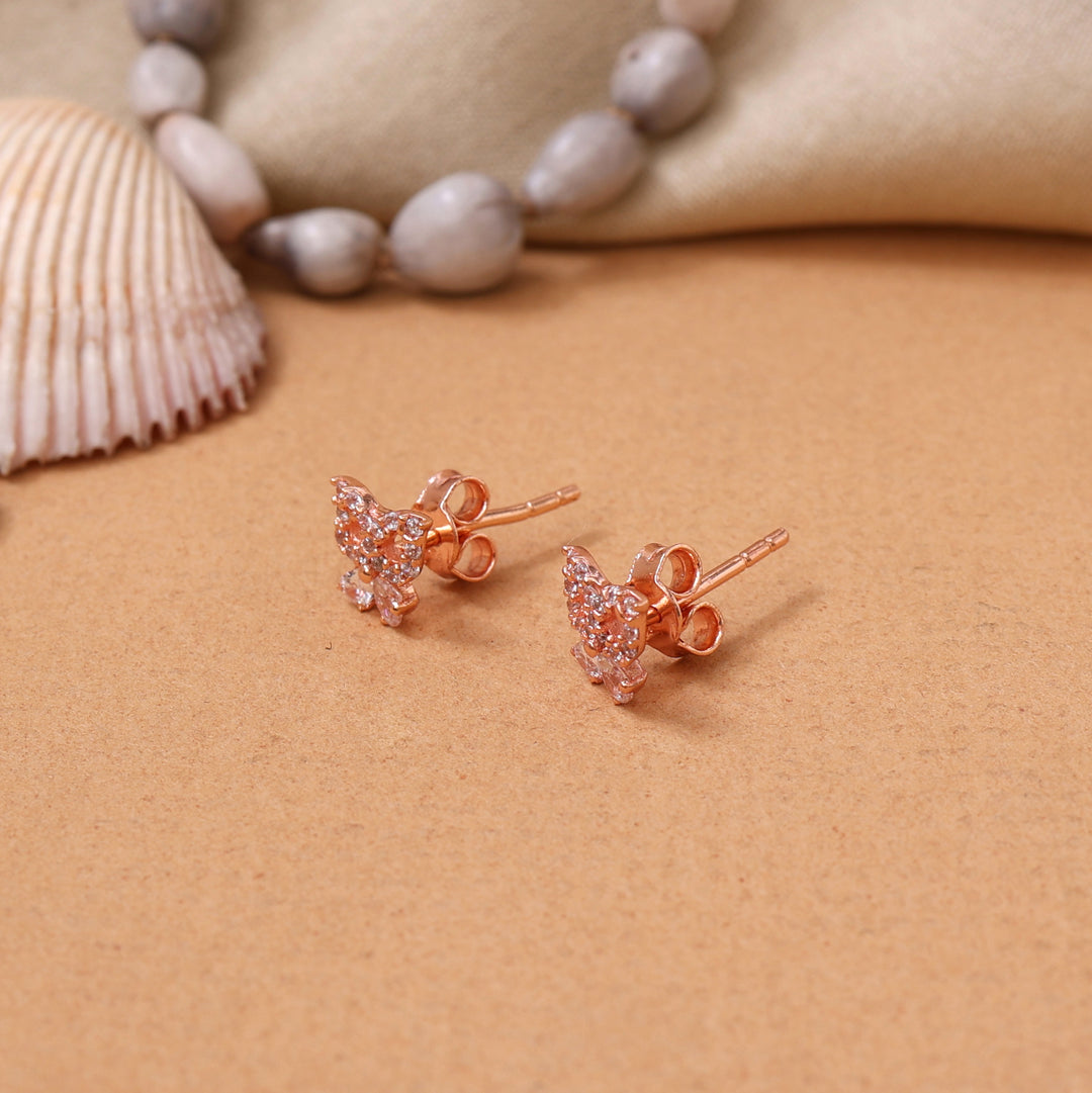 Rose Gold Bow Stud Earrings with Crystals | Gift for Her