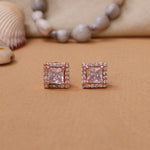 Load image into Gallery viewer, Rose Gold Square Stud Earrings with Cubic Zirconia | Women&#39;s Jewelry
