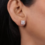 Load image into Gallery viewer, Rose Gold Square Stud Earrings with Cubic Zirconia | Women&#39;s Jewelry
