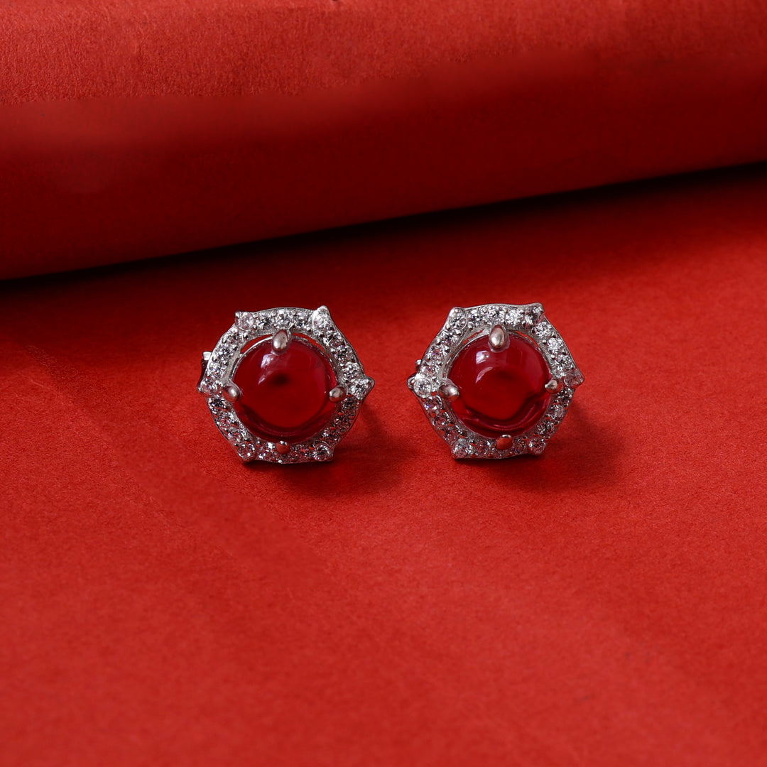 Ruby Stud Earrings with Diamond Halo | Women's Gift Jewelry