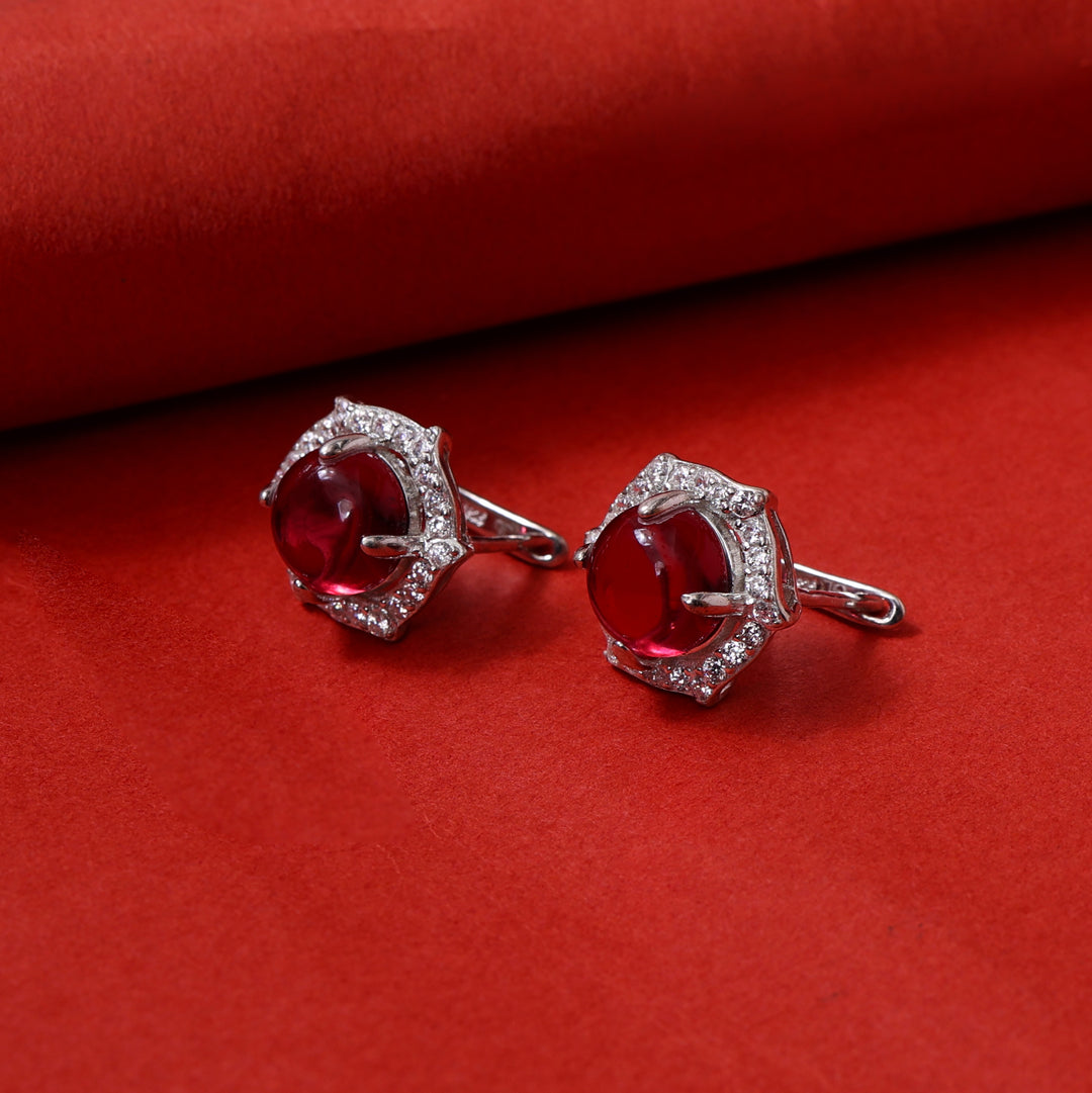 Ruby Stud Earrings with Diamond Halo | Women's Gift Jewelry