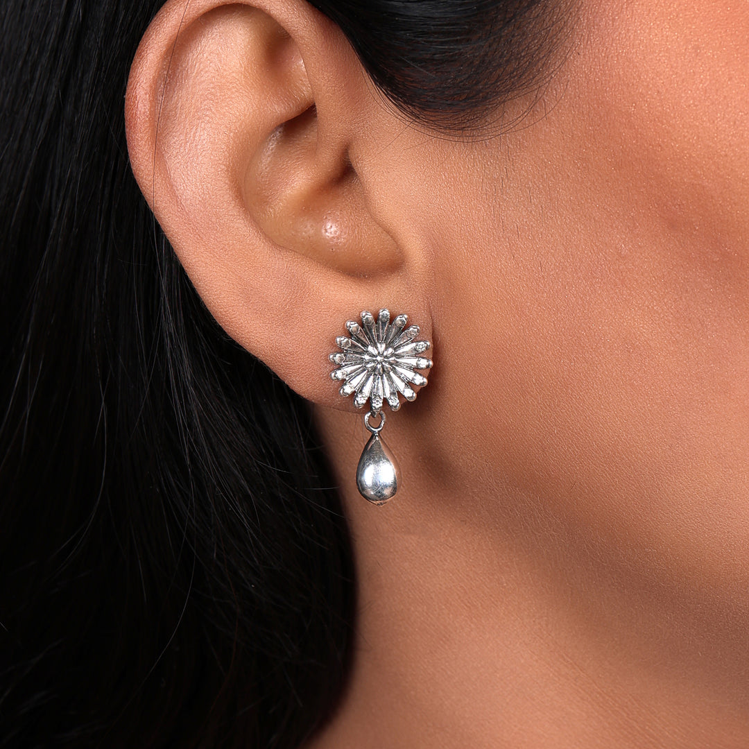 925 Silver Flower Drop Earrings | Teardrop Dangle Earrings for Women