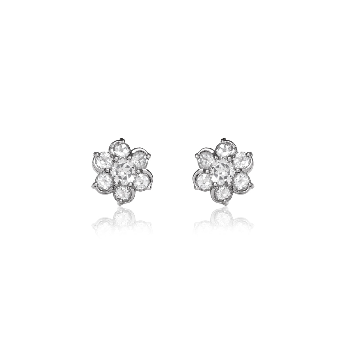 Silver flower stud earrings | cubic zirconia | daily wear