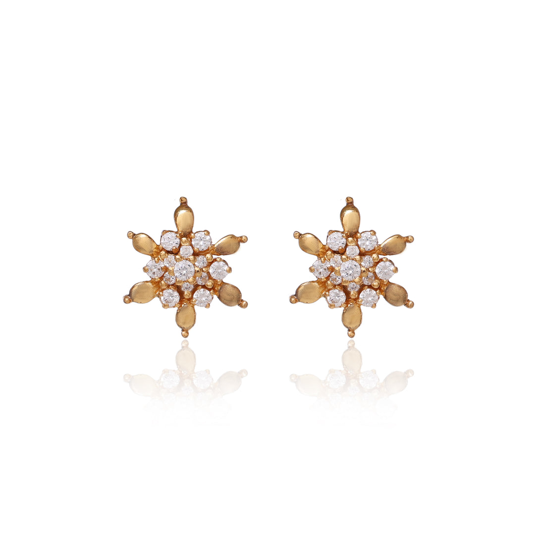 Gold Floral Stud Earrings with Diamonds | Women's Jewelry Gift