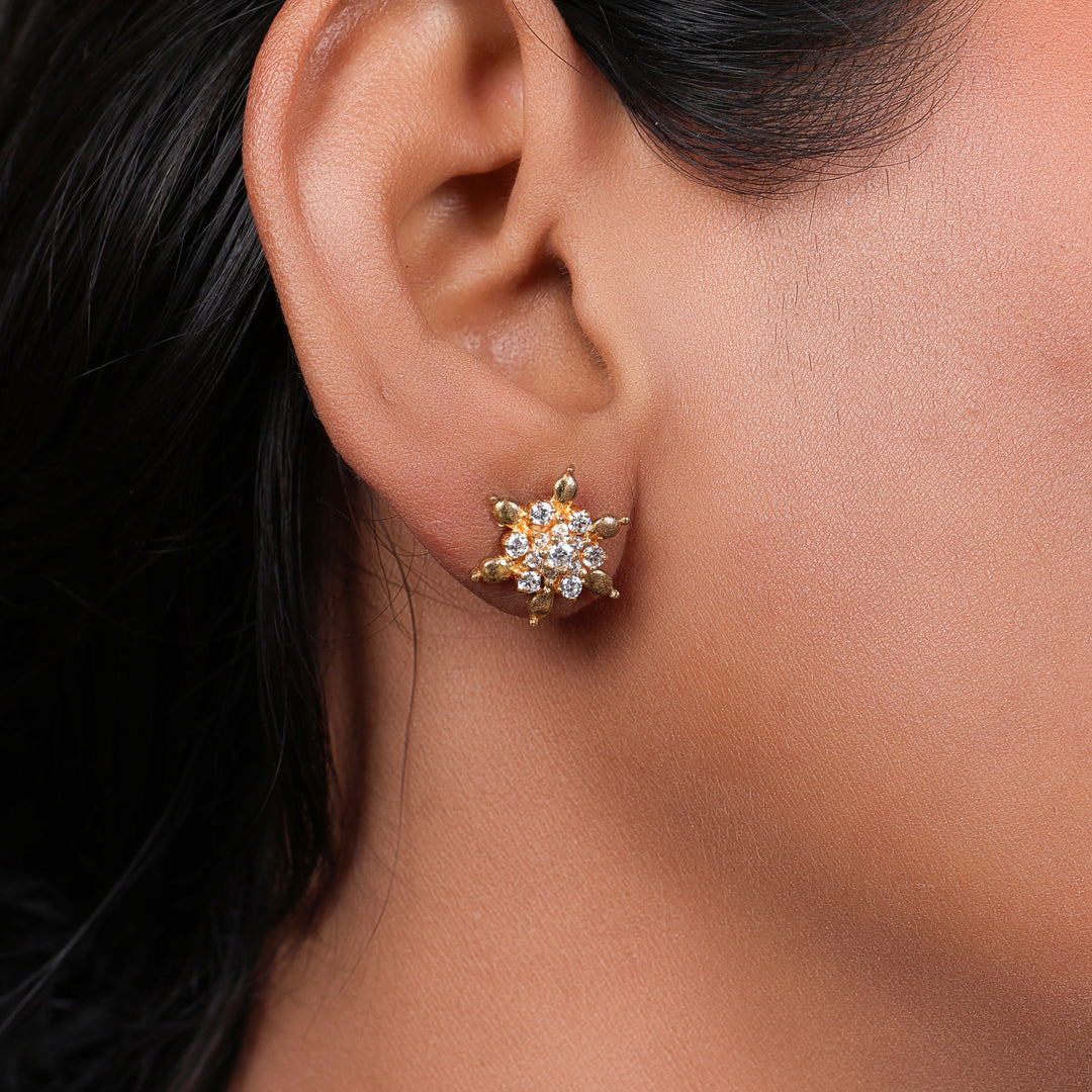 Gold Floral Stud Earrings with Diamonds | Women's Jewelry Gift
